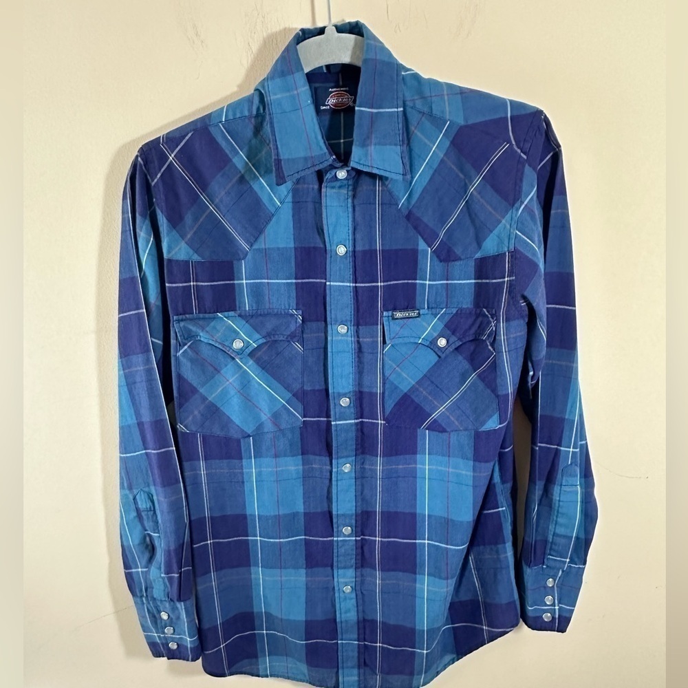 Dickies plaid long sleeve button pearl snap western shirt Mens small unisex